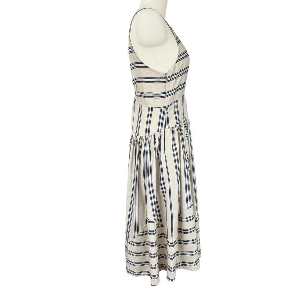 Anthropologie Plenty Linen Fit & Flare Midi Dress L Beige Striped Cutout Tiered - Picture 12 of 16